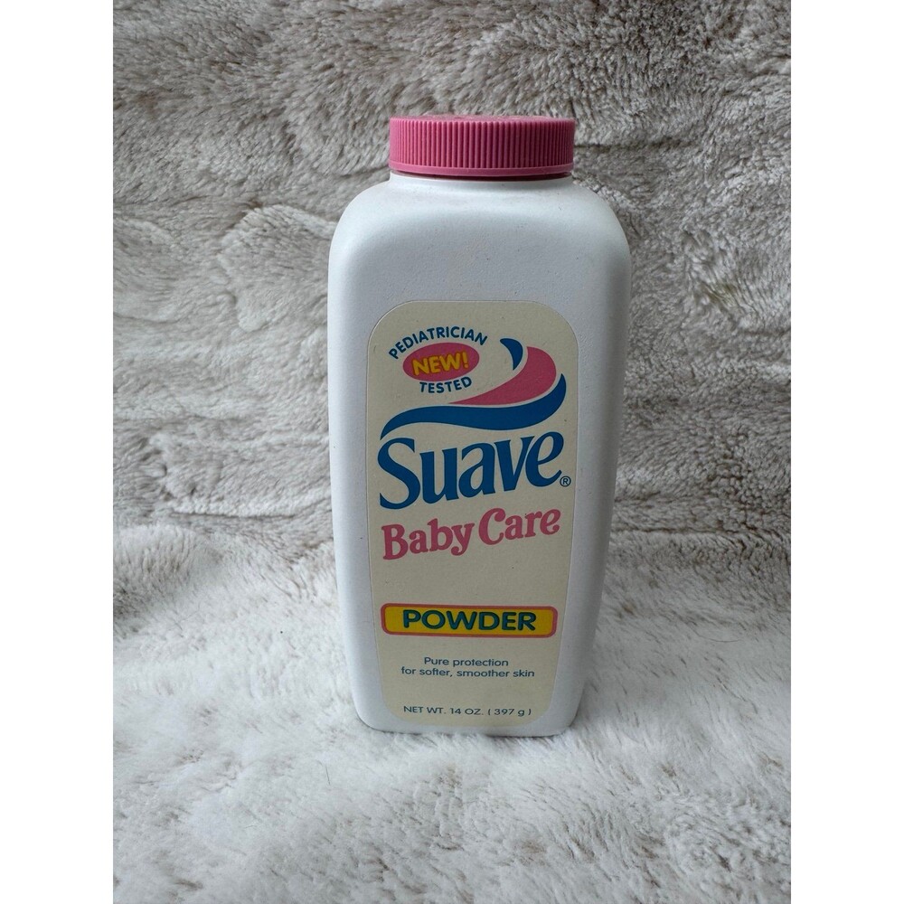 Vintage Suave Baby Care Powder Bottle 14 oz Pink Cap 1990s Movie Prop Decor TALC